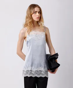 camisola feminina alça fina com renda acetinada mindset cinza G