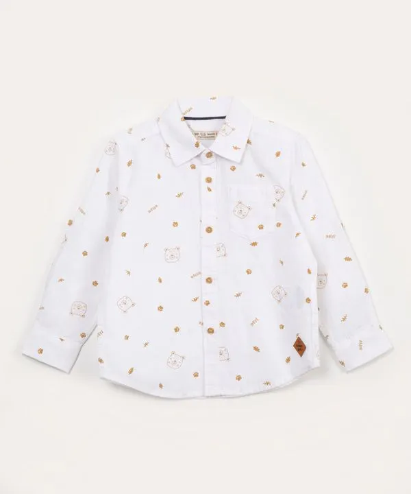 camisa infantil de algodão manga longa ursos off white 5