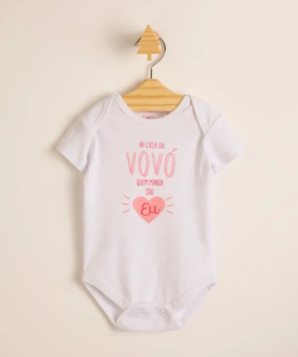 Body Infantil "Casa da Vovó" Manga Curta Branco 9-12