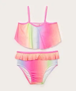 biquíni infantil neon tie dye com babado proteção uv colorido 6