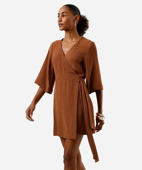 vestido feminino kimono liso marrom P