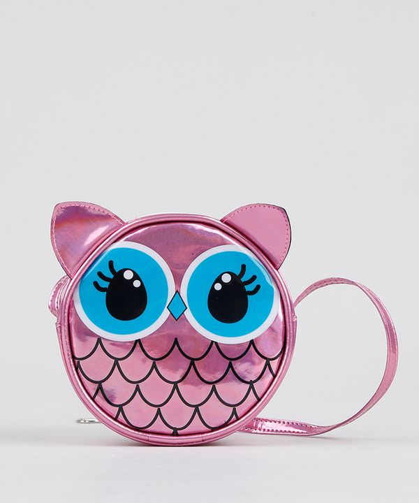 Bolsa Infantil Coruja Metalizada Rosa Único