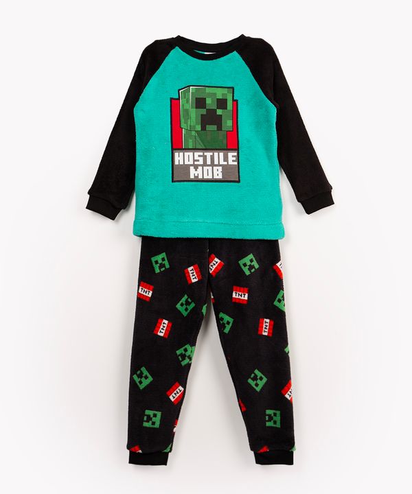 pijama infantil de pelúcia minecraft manga longa com meia preto 6