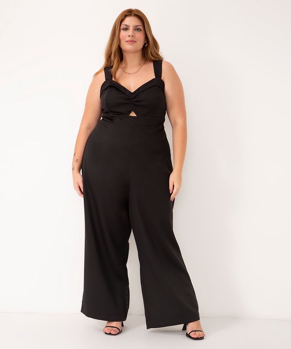 macacão longo plus size alça média preto GG3