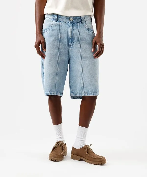 bermuda baggy masculina jeans com recorte e bolso sobreposto azul 42