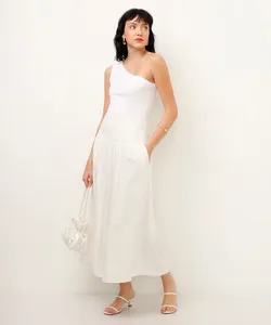saia midi com linho off white 44