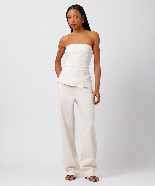 calça reta feminina de sarja mindset off white 38
