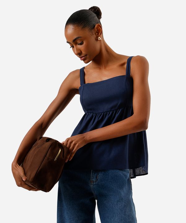 bata feminina com linho decote quadrado azul PP