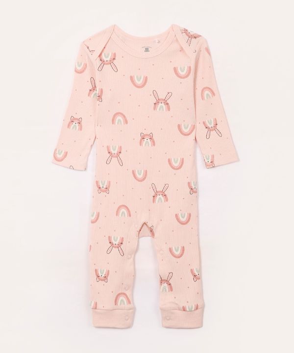 macacão de algodão infantil arco íris rosa 3-6