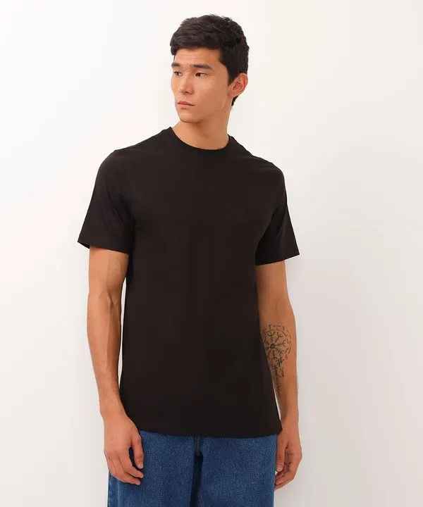 camiseta alongada de algodão básica - preto G