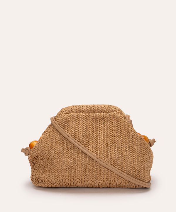 bolsa de palha com tassel e pedras caramelo Único
