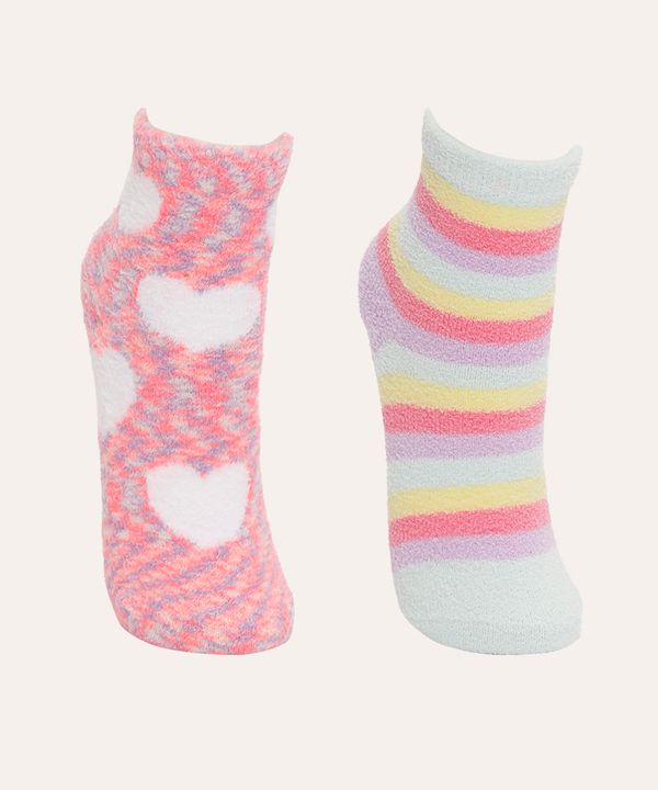 kit de 2 meias de pelúcia infantil cano médio colorido 29-34