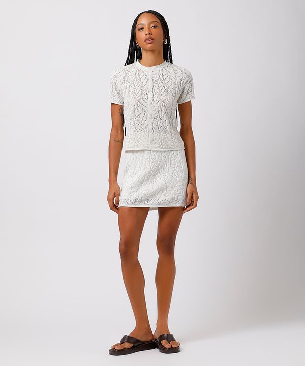 saia curta feminina de tricot texturizado folhagens mindset off white M