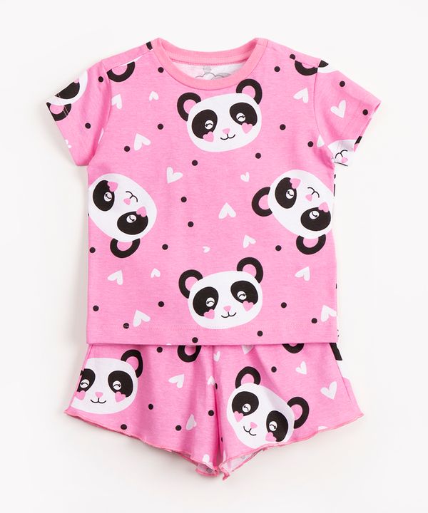 pijama infantil de algodão panda manga curta rosa 3