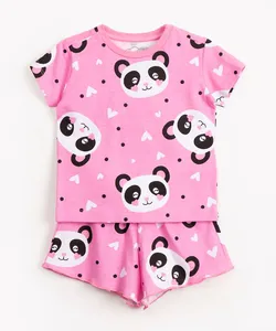 pijama infantil de algodão panda manga curta rosa 5