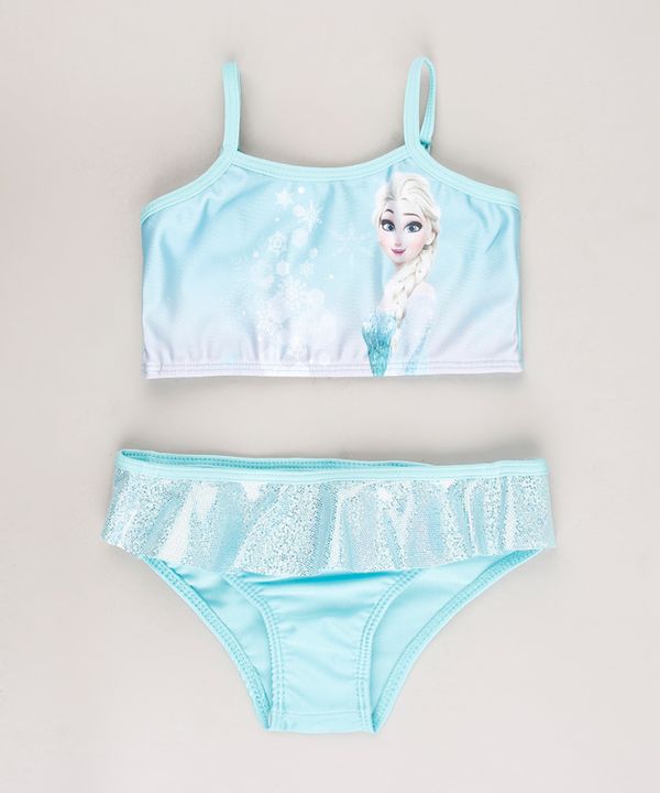 Biquíni Infantil Elsa Frozen com Babado Proteção UV50+ Verde Água 10