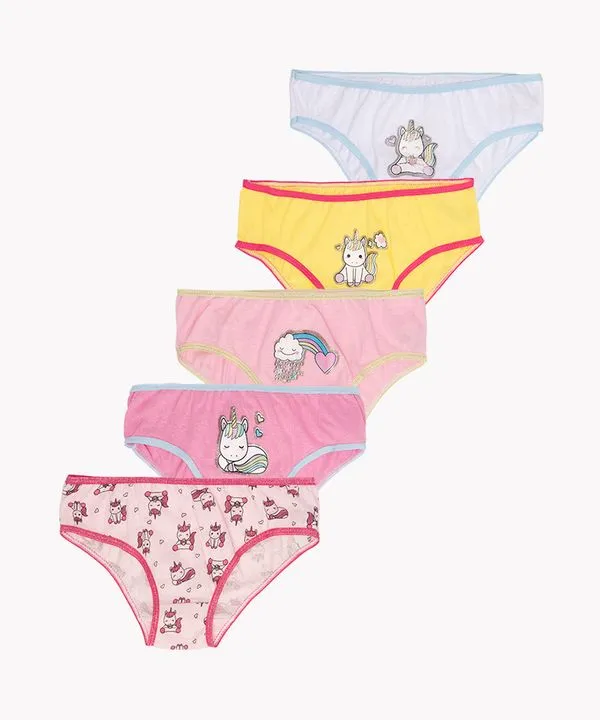 kit infantil de 5 calcinhas unicórnio colorido 10