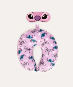 apoio de pescoço com máscara de dormir stitch e angel lilás UNICO