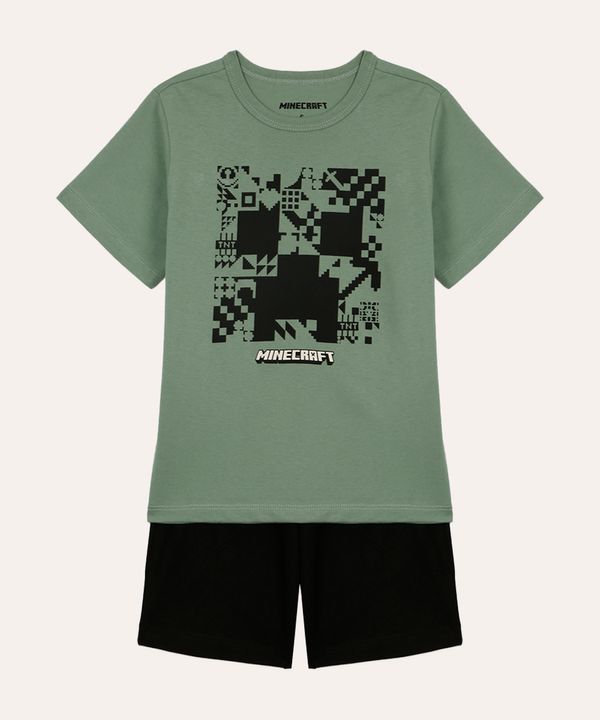 pijama de algodão infantil minecraft verde 8