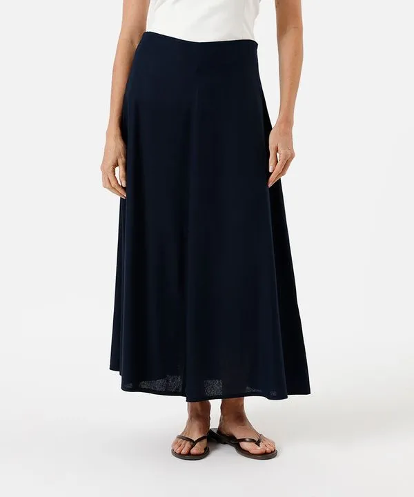 saia midi feminina com linho azul 36