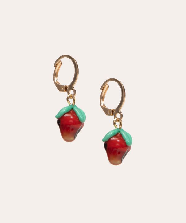 brinco argola pequena morango dourado Único
