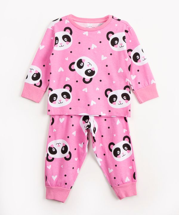 pijama infantil de algodão panda manga longa rosa 2