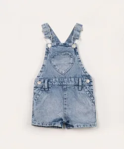 jardineira jeans infantil coração azul claro 18-24