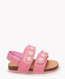 sandália infantil flores com velcro rosa 25