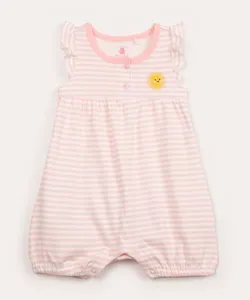 macacão infantil curto listrado sol e arco-íris off white 6-9