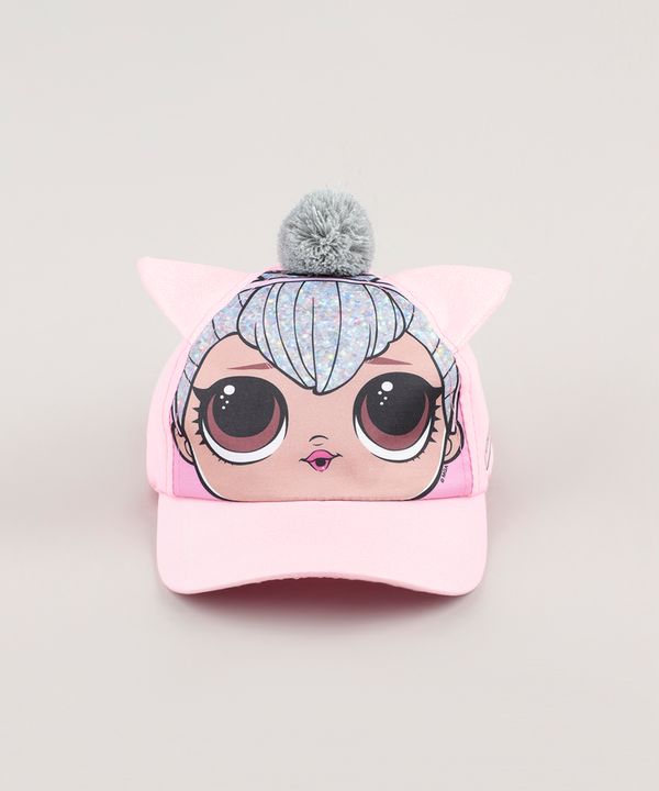 Boné Infantil Aba Curva LOL Surprise com Brilho e Pompons Rosa Claro P
