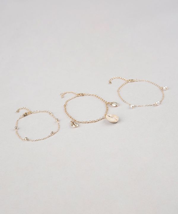 Kit de 3 Pulseiras Femininas Folheadas Dourado Único