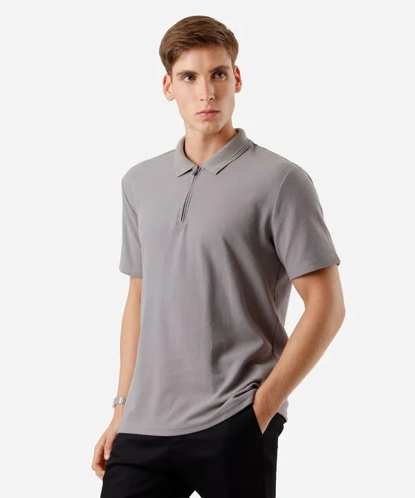 polo masculina com zíper texturizada cinza P