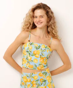 cropped de algodão estampado limões azul GG