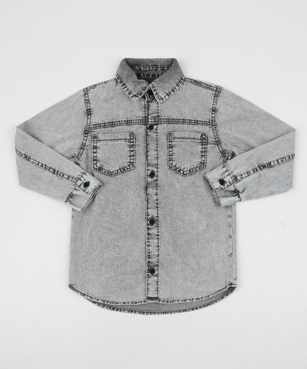 Camisa Jeans Infantil com Bolsos Preta 12