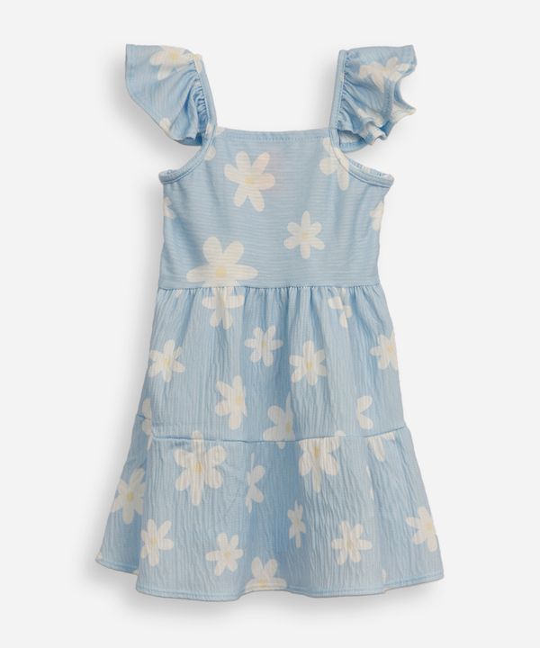 vestido infantil com recorte floral texturizado azul 5