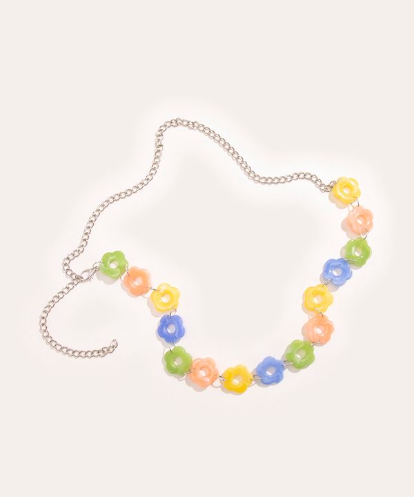 cinto de corrente com flores multicor M