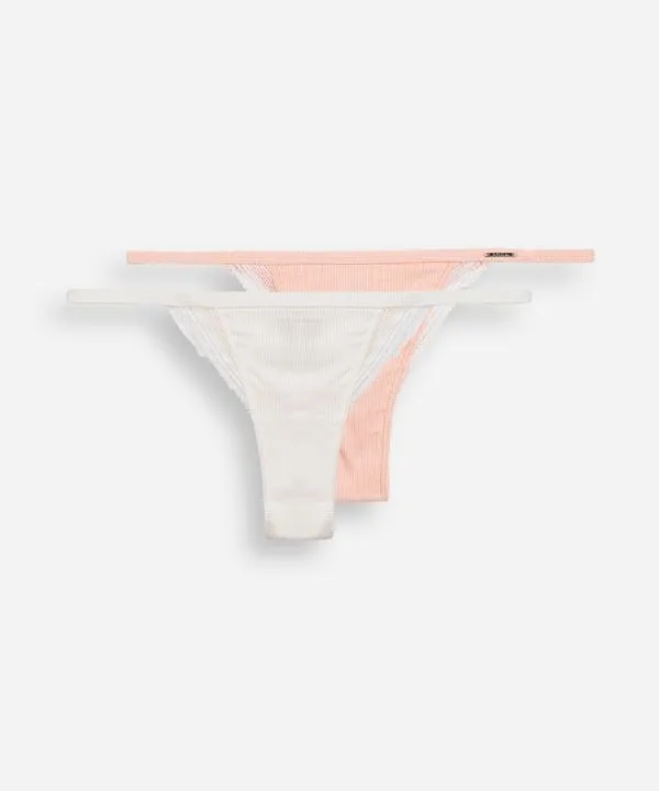 kit de 2 calcinhas femininas string canelada com renda colorida M