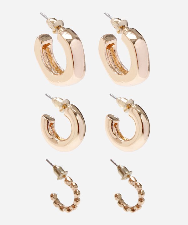 kit de 3 brincos argolas dourado UNICO