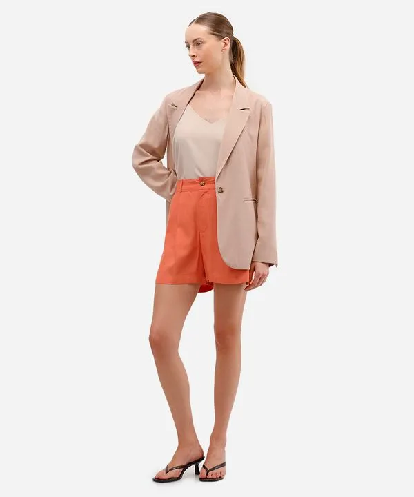 short feminino de alfaiataria com linho laranja 46
