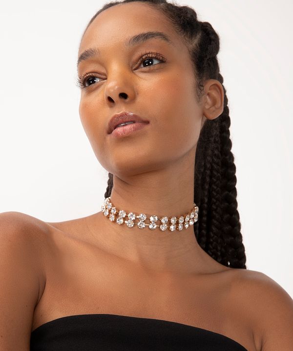 colar chocker de strass mindset ouro Único