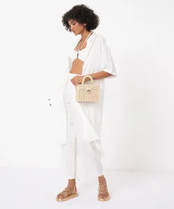 vestido chemise midi manga curta off white M