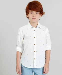 Camisa Infantil Estampada Surf Manga Longa Gola Esporte Branca 4