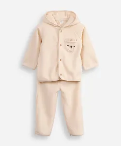 conjunto infantil longo de moletom ursinho bege 0-3