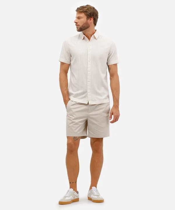 bermuda reta masculina de sarja com elástico bege 48