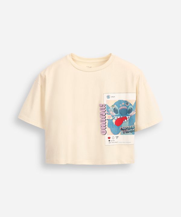 camiseta cropped de algodão juvenil stitch bege 12