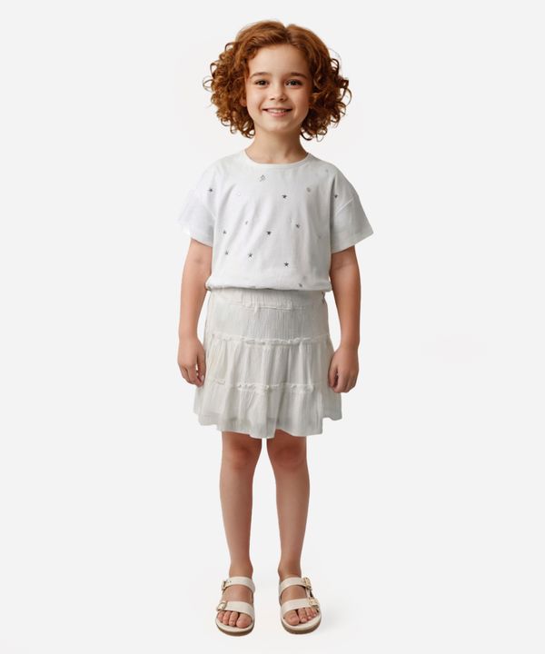 blusa de algodão infantil estrelas e elástico manga curta off white 4