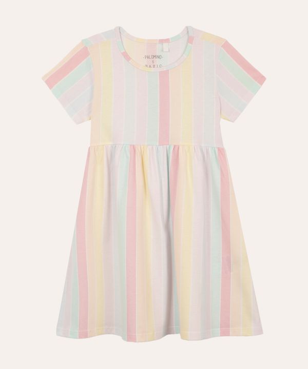 vestido infantil de algodão listrado colorido 8