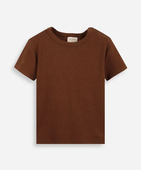 camiseta baby look juvenil de algodão canelada marrom 12