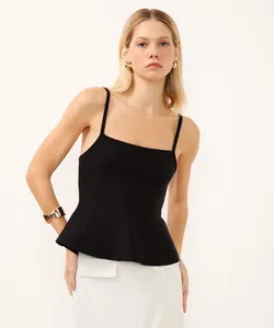 regata de tricot peplum preta G