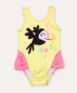 maiô infantil tucano com babado proteção uv amarelo 2